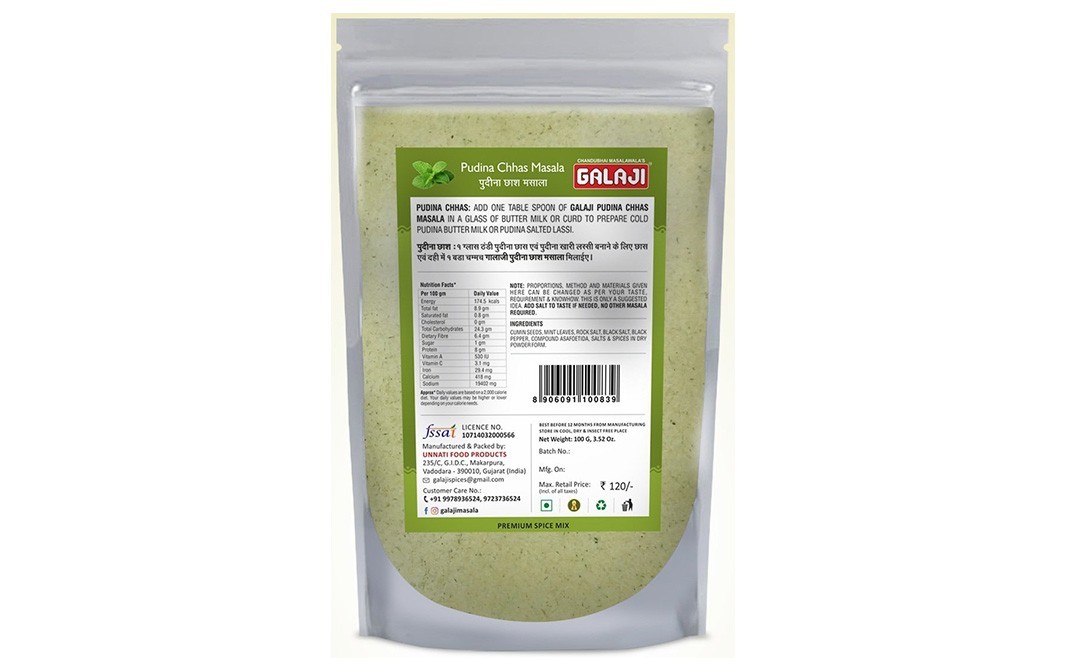 Galaji Pudina Chhas Masala    Pack  100 grams
